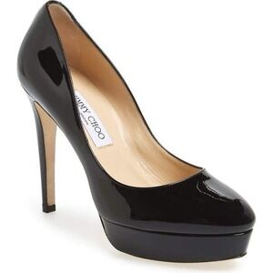 Jimmy Choo Alex Patent Leather Black Platform Pumps 5" Heel‎ SZ 36.5 US 6.5